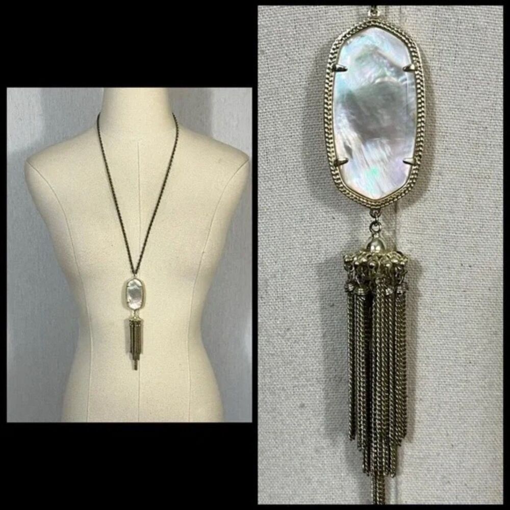 NWOT Kendra Scott Rayne Mother of Pearl Gold Tassel Pendant Necklace - Picture 7 of 16